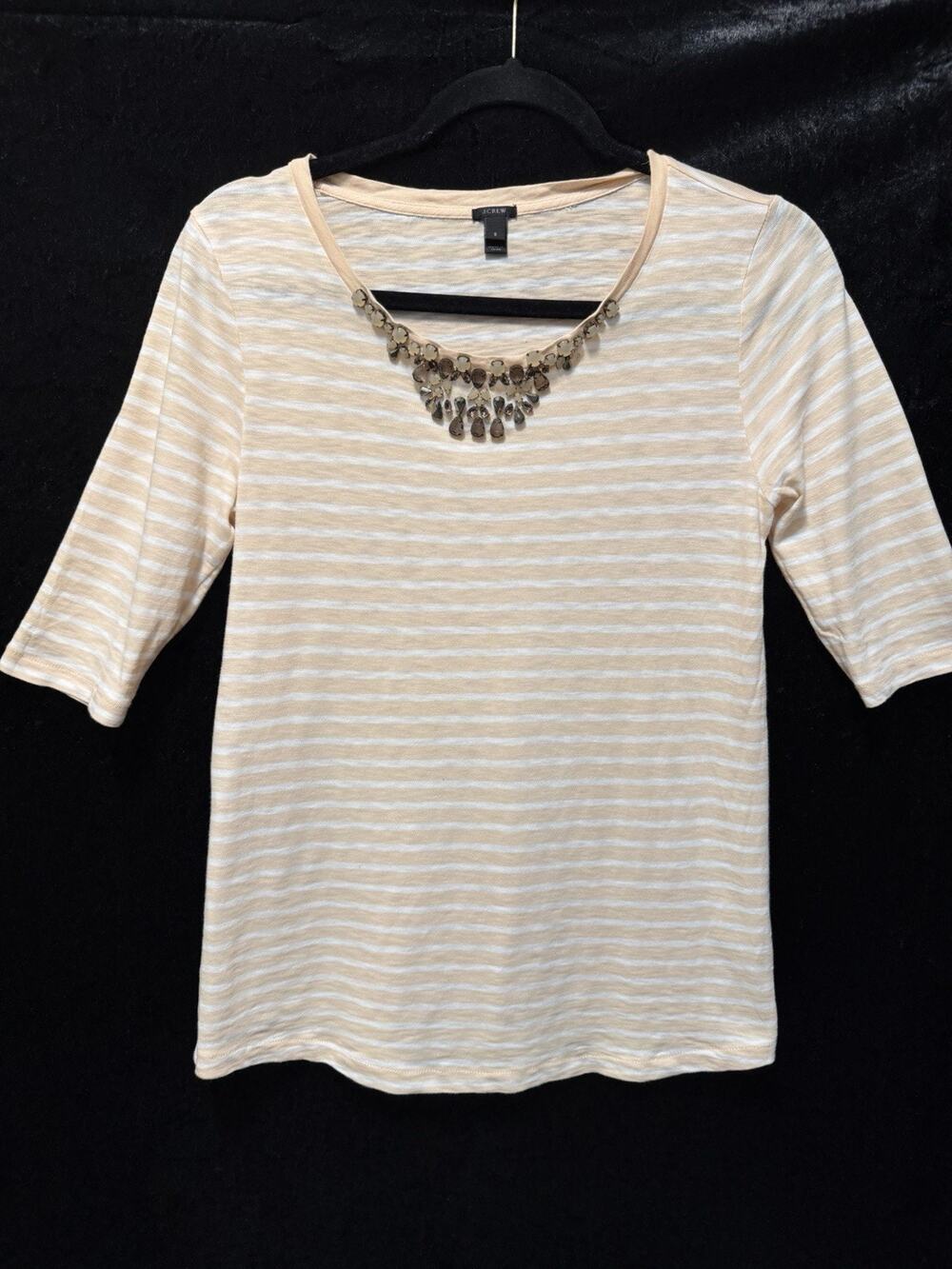 J. Crew Women’s Peach & White Striped 3/4 Sleeve Shirt Size S Jewel Neck Stretch